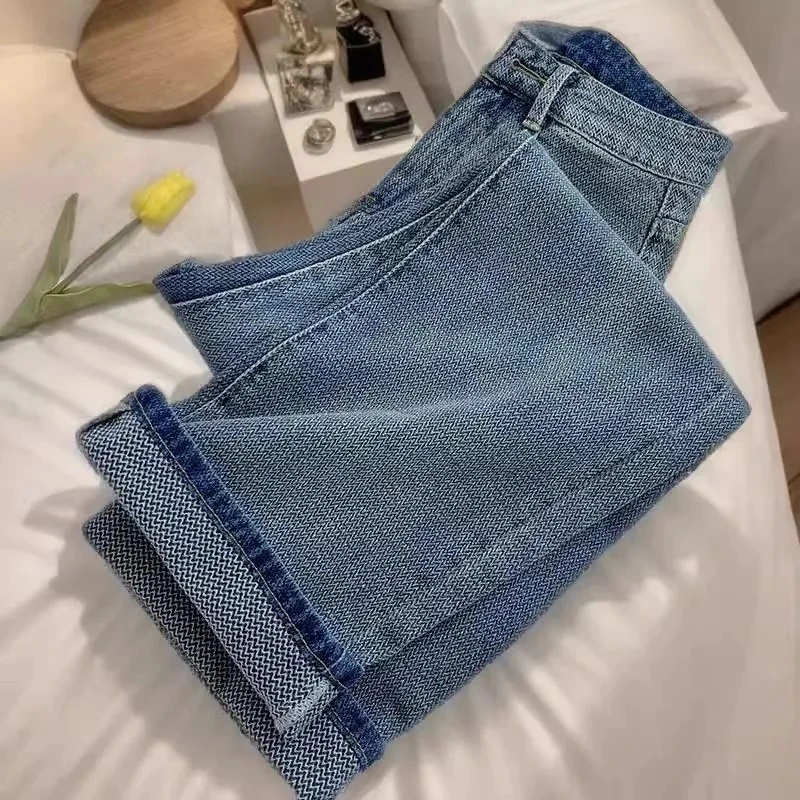 ارتفاع الخصر واسعة الساق مستقيم فضفاض الجينز الملابس النسائية الخريف الشتاء جديد Bootcut بنطلون ل الكمثرى شكل الجسم سليم صالح