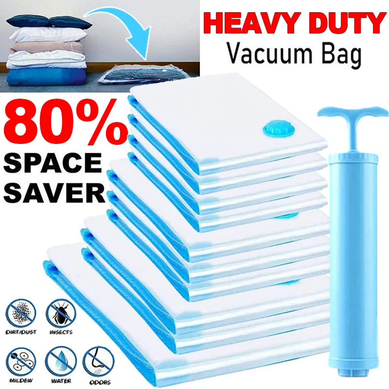 Portable Vacuum Storage Bags for Bedding Quilt Pillows Clothes Travel Space Saver Organizers Sealing Compressed Package Bag