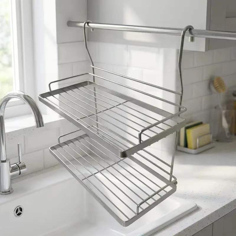 Modern Double Metal Spice Rack Space Saving Kitchen Wire Storage Cabinet Hanging Organizer