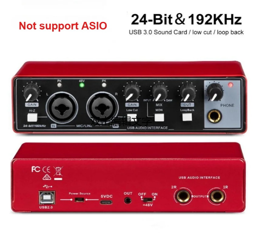 Audio-interface studio professionele geluidskaart digitale draagbare 48V microfoon opname geluidsinterface 2 kanaals