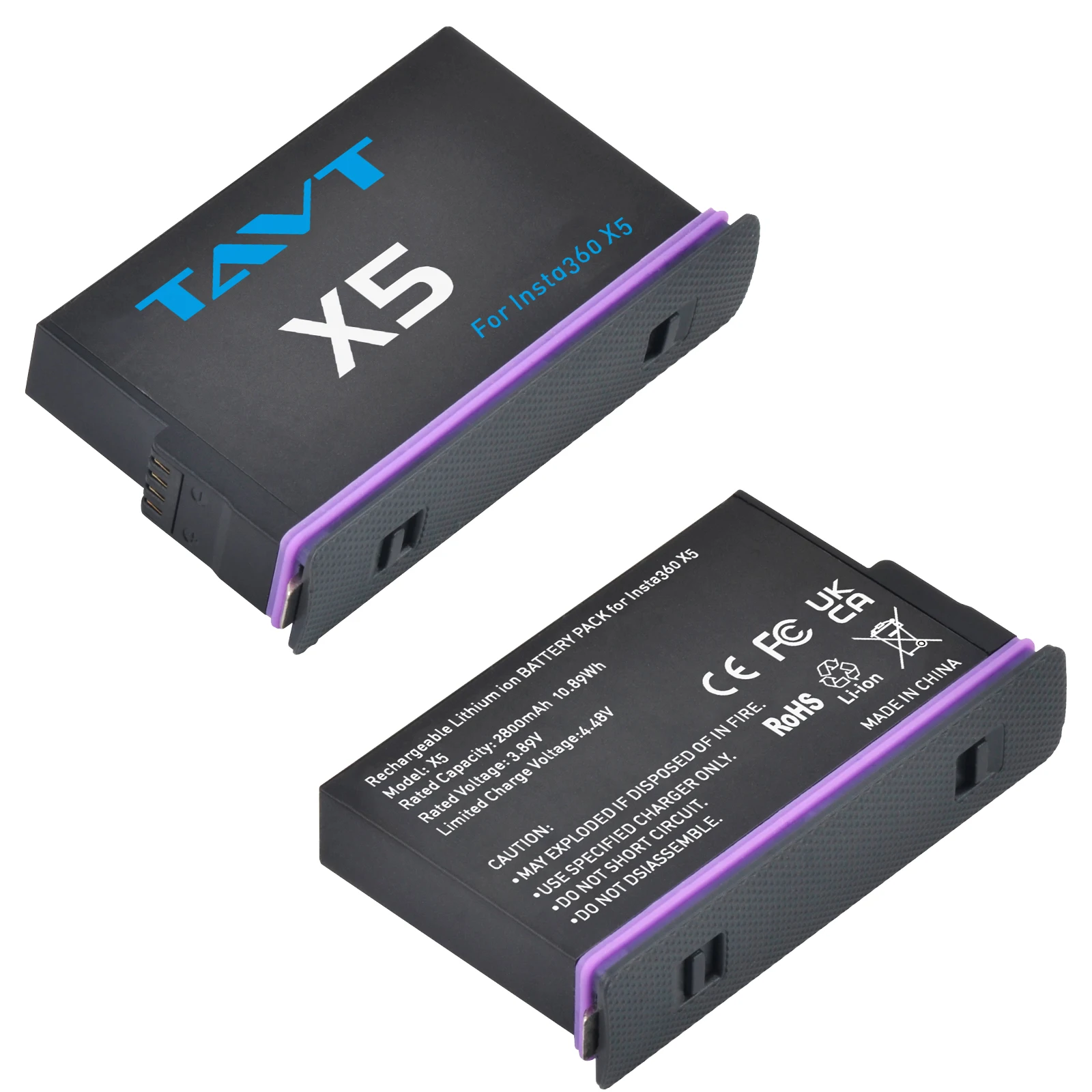 2800mAh Rechargeable Li-ion Battery for Insta360 X5 and LED Dual Charger for Insta 360X5 Action Camera
