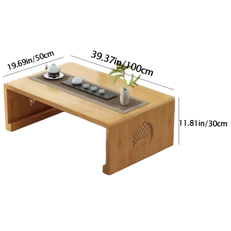 Foldable coffee table, Japanese-style low table, no assembly required, suitable for sitting on the floor, a low tatami table. — Natural wood color