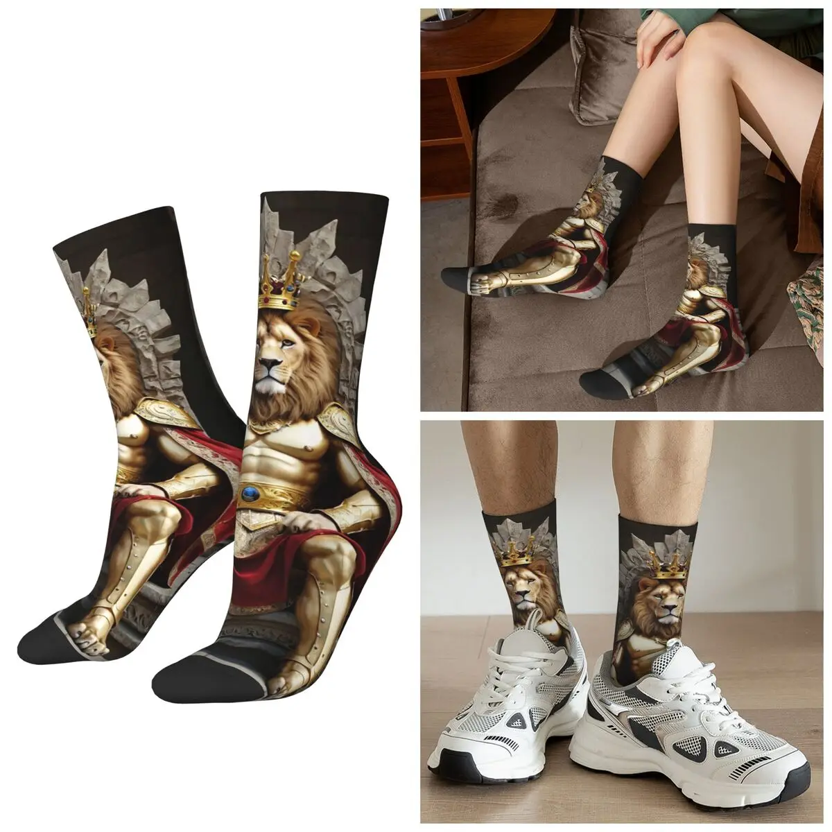 

All Seasons The Coronation Ceremony Of The Lion Socks Harajuku Sport Middle Tube Socks Sweat Absorbing Stockings for Men Women