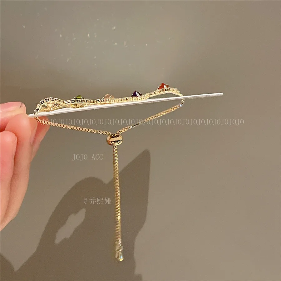 Luxury Style Colorful Zircon Bracelets for Women Circle Small and Versatile Handrope Pulling Bangle Gold Color Fashion Jewelry