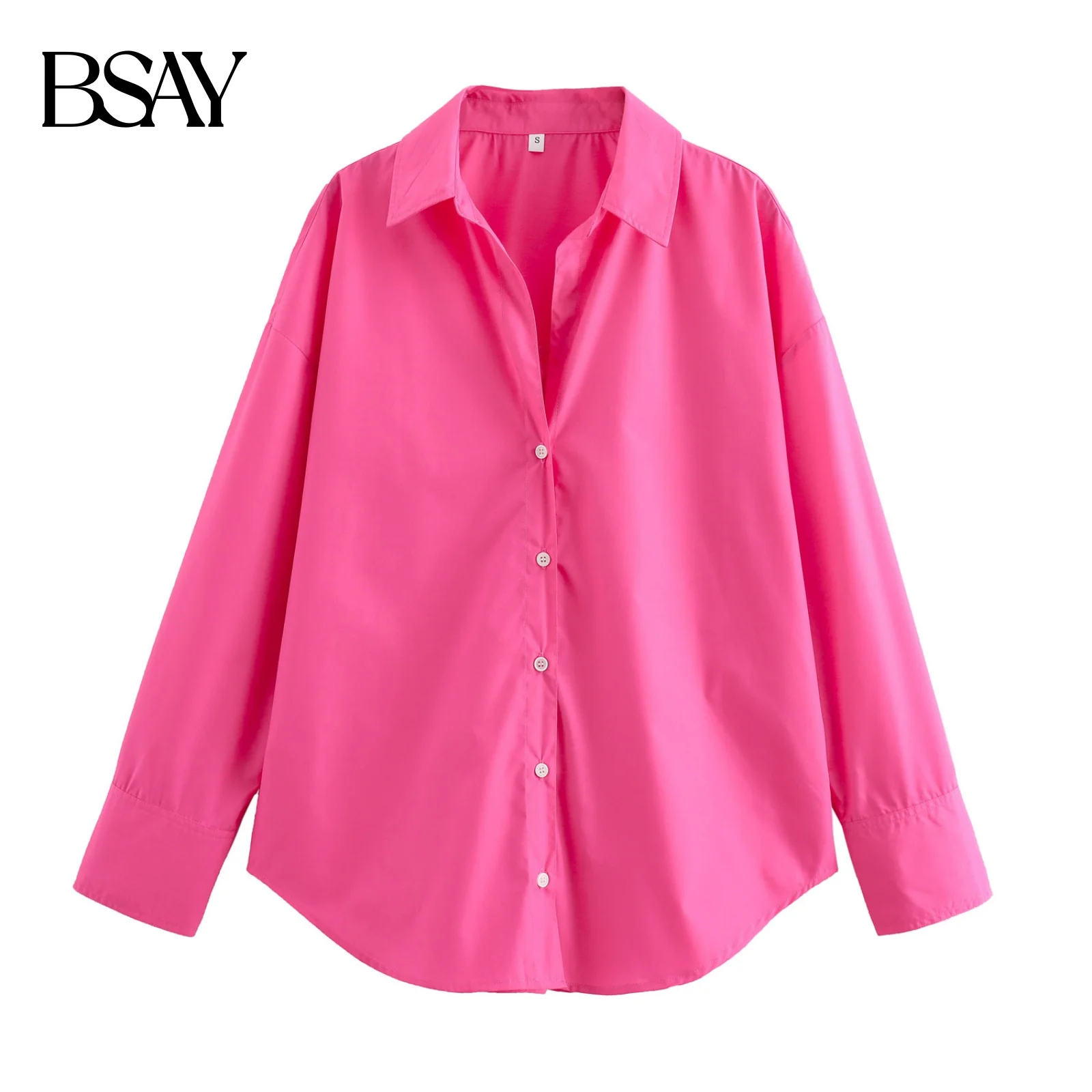 BSAY المرأة موضة جديدة شريطية الأساسية البوبلين كم طويل واحدة الصدر التلبيب بلوزة الشارع الملابس قميص شيك السيدات