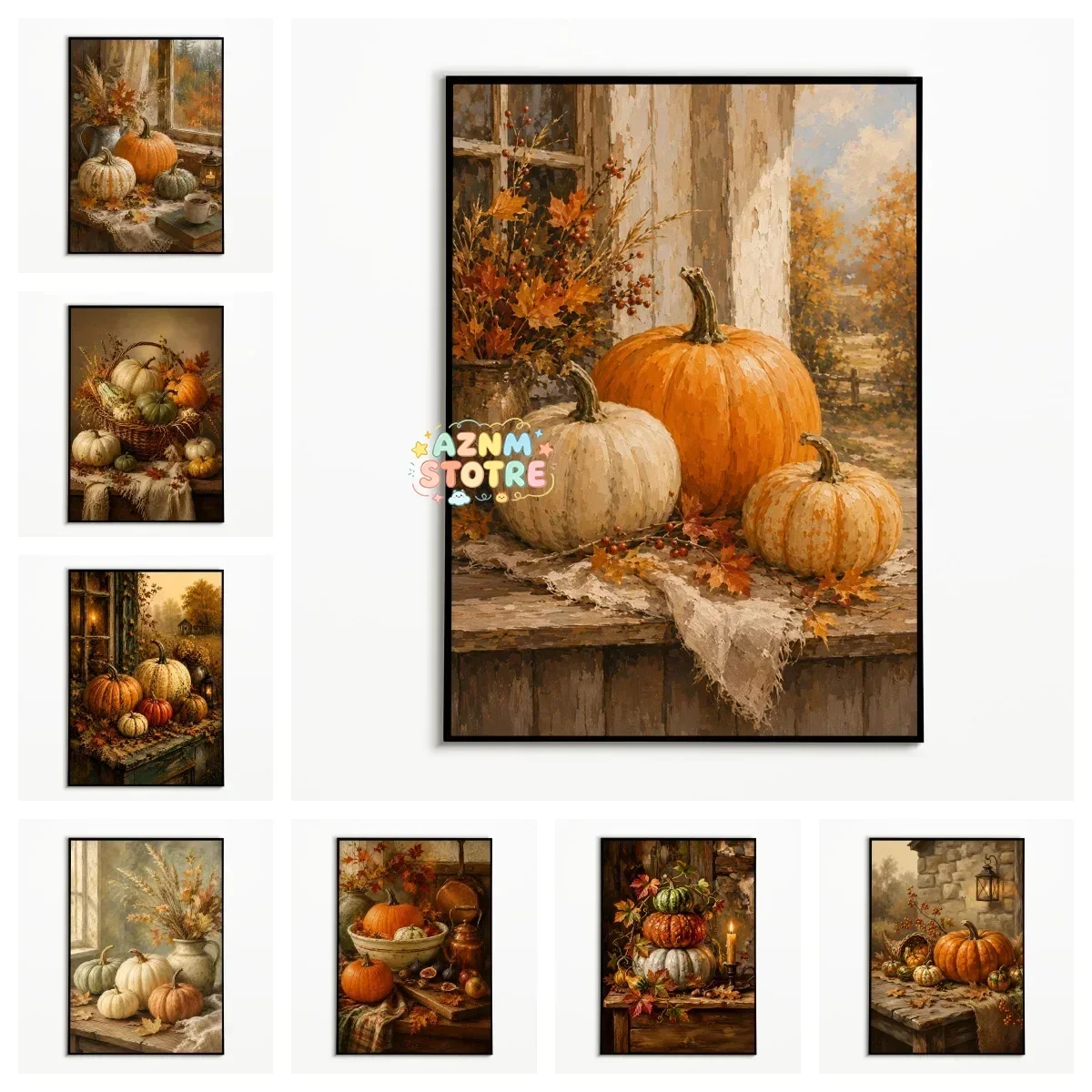 1PC Countryside Autumn Pumpkin  Art Poster Thanksgiving Harvest Wall Art  Canvas Printing Wall Decor Home Decor Holiday Gift