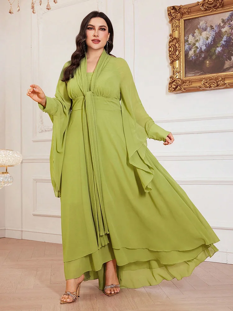 TOLEEN-Simple Ruffle Long Dresses for Women, Plus Size, Monochromatic, Decorative, Elegant, Party, Evening Clothing, Summer 2024