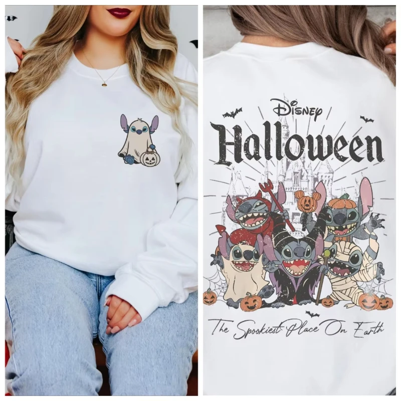 

MINISO Disney The Spookiest Place On Earth Sweatshirt Halloween Stitch Disney Castle Sweater Disney Halloween Gift 2025