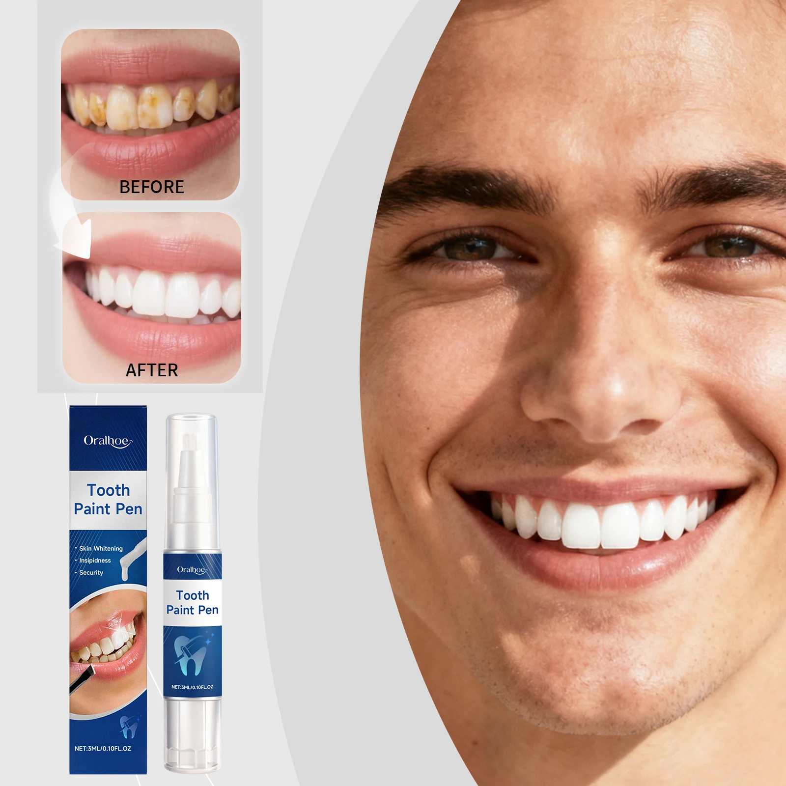White Tooth Paint Gentle Teeth Whitening Pen Stain Removal & Color Correcting Portable for Travel Long-Lasting Confident Smile