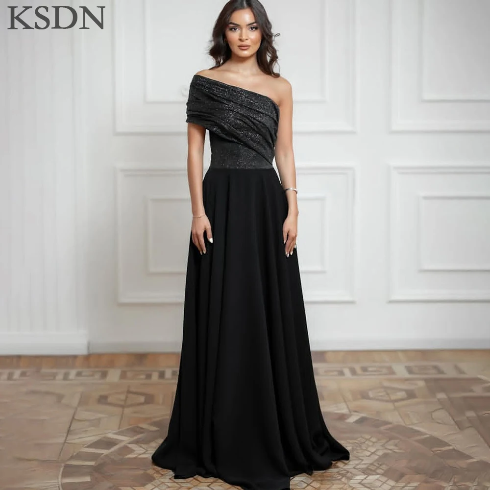 فساتين سهرة KSDN بكتف واحد فاخرة باللون الأسود بدون أكمام سويب تراين فستان مستقيم مناسبة رسمية فساتين نسائية مخصصة