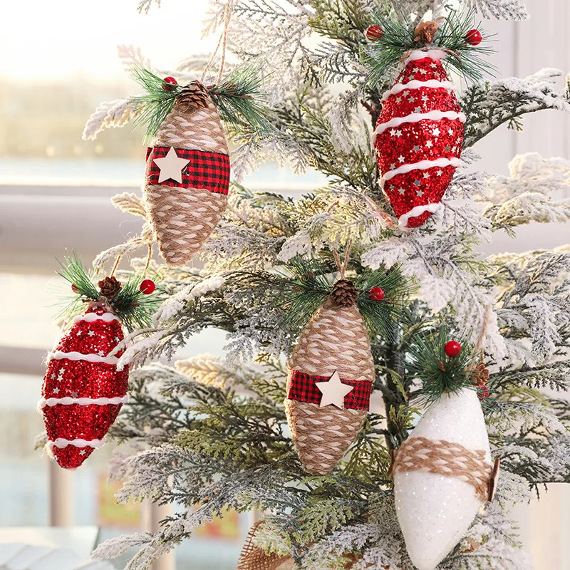 Christmas Tree Pendant Accessories Christmas Ball Red Berry Star Foam Pine Cone Home Decoration Wreath Gift Box Ornaments