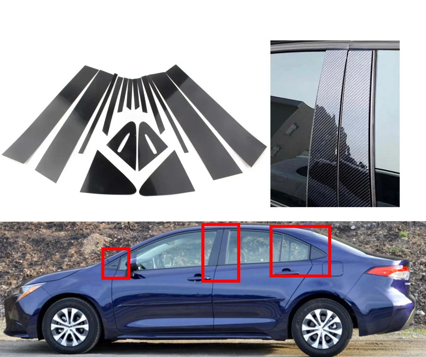 

16Pcs Glossy Black Silvery Carbon Pillar Posts Fit For Toyota Corolla Sedan 2019 2020-2022 Stickers Door Trim Cover Decoration