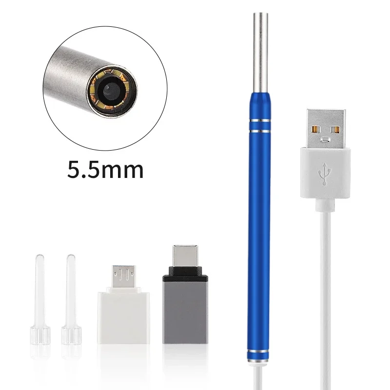 5.5mm Veterinary Otoscope 480P Ear Endoscope Camera Health Care Cleaning Tools 6 Led light for 3 in 1 Android Type-C PC/MacOS