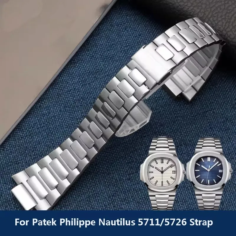 25 X 13mm Stainless Steel Watch Strap Bracelet Metal With Folding Clasp For Patek Philippe Nautilus 5711 5726 Series Watchband