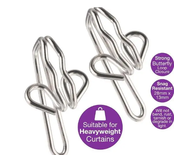 

30pcs Silver Curtain Hooks Metal Drapery Pins For Pinch Pleating Curtains Hooks Wave Thin Holders Heavy Drapes Pleated