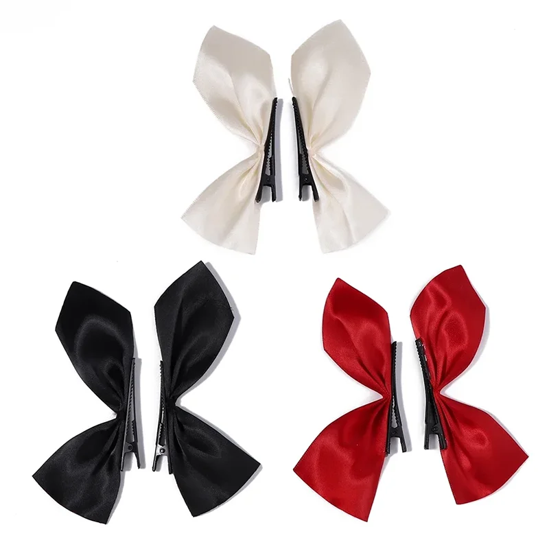 2pcs Black White Ribbon Hair Clips Vintage Bowknot Side Hairpin Cute Girl Barrettes Fashion Headdress Hair Accessories for Women