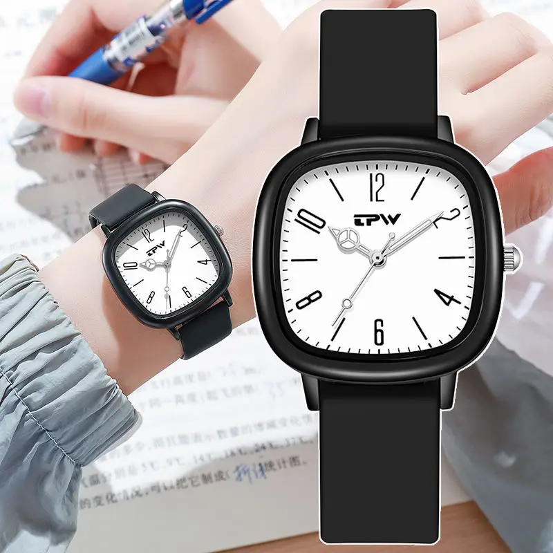 Fashion 34mm Kids Sport Wrist Watch Luminous Waterproof Square Quartz with Personalized Arabic Numerals Silicone Band for Child