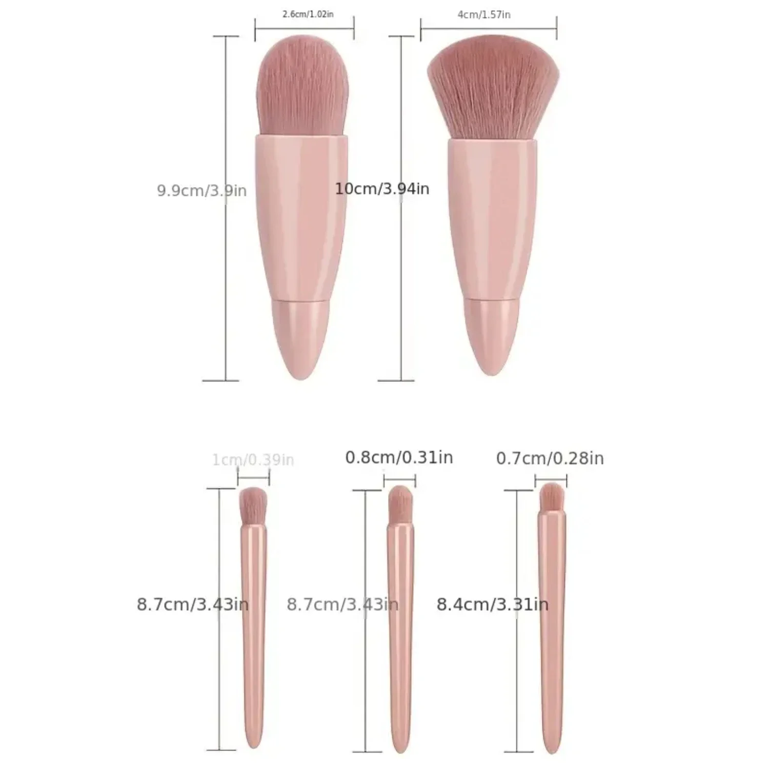 5pcs Makeup Brushes Sets with Translucent Box, Mirror, Face Foundation, Powder Blusher - Portable Travel Carry Make Up Tools