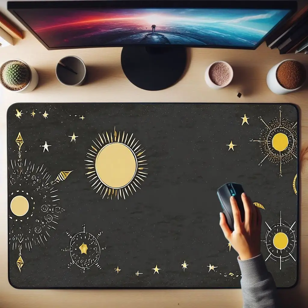Sun and Moon Gaming Desk Mat, Non-slip and Waterproof Mouse Pad, Minimalist Office Decoration Mat, The Perfect Gift for Friends.