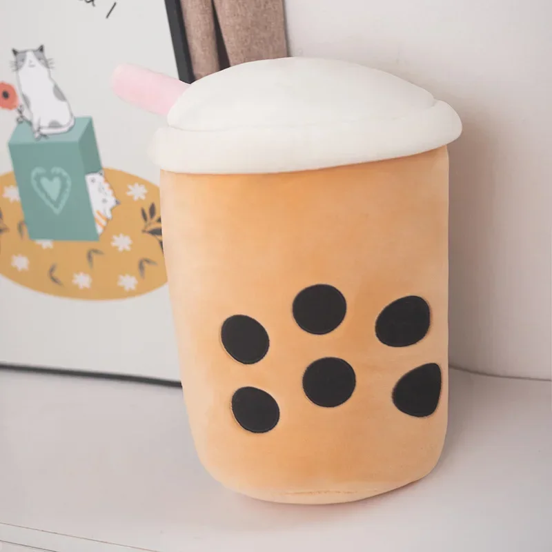 30x40cm Bubble Tea Pluche Kussen Gevuld Piepend Mini Dierenballen Parels Roze Kat & Beerpoten Snack Puddingzak Voedsel Plushie