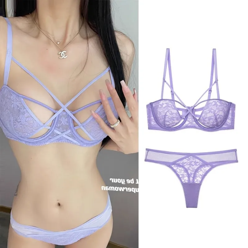 

Lingerie large breasts show small sexy lace breathable comfort collection vice breast anti-sagging show thin bra set