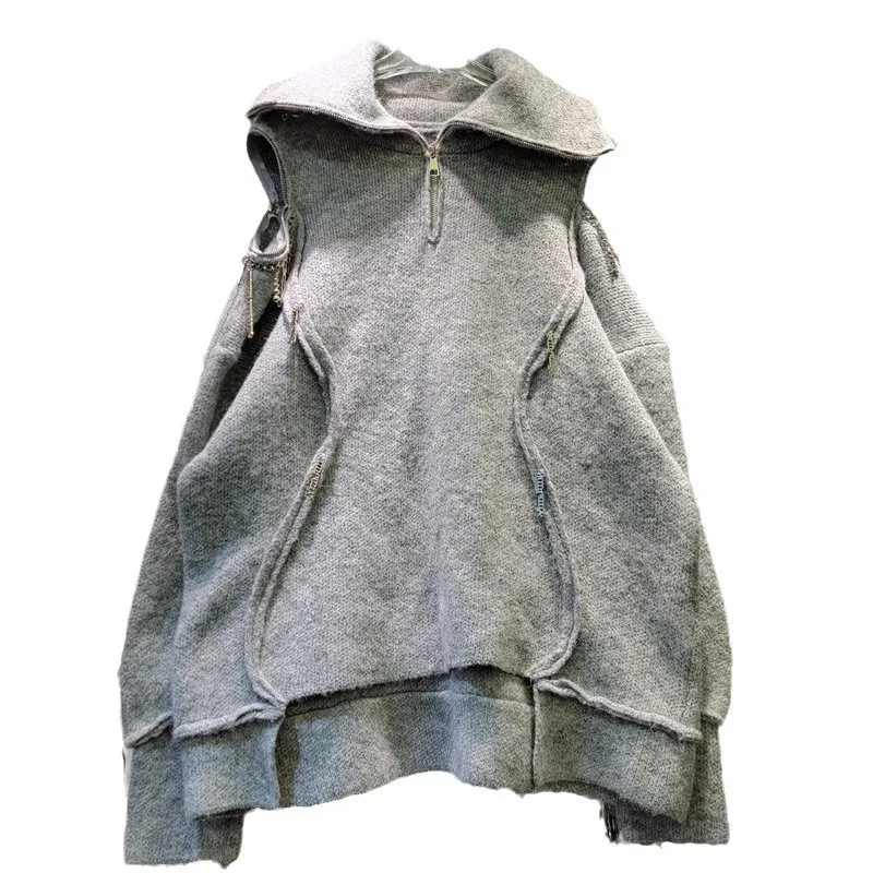 DEAT Fashion Casual Off Shoulder Sweater For Women 2024 Autumn And Winter New Loose Lapel Pullover Female Trendy 11A01333