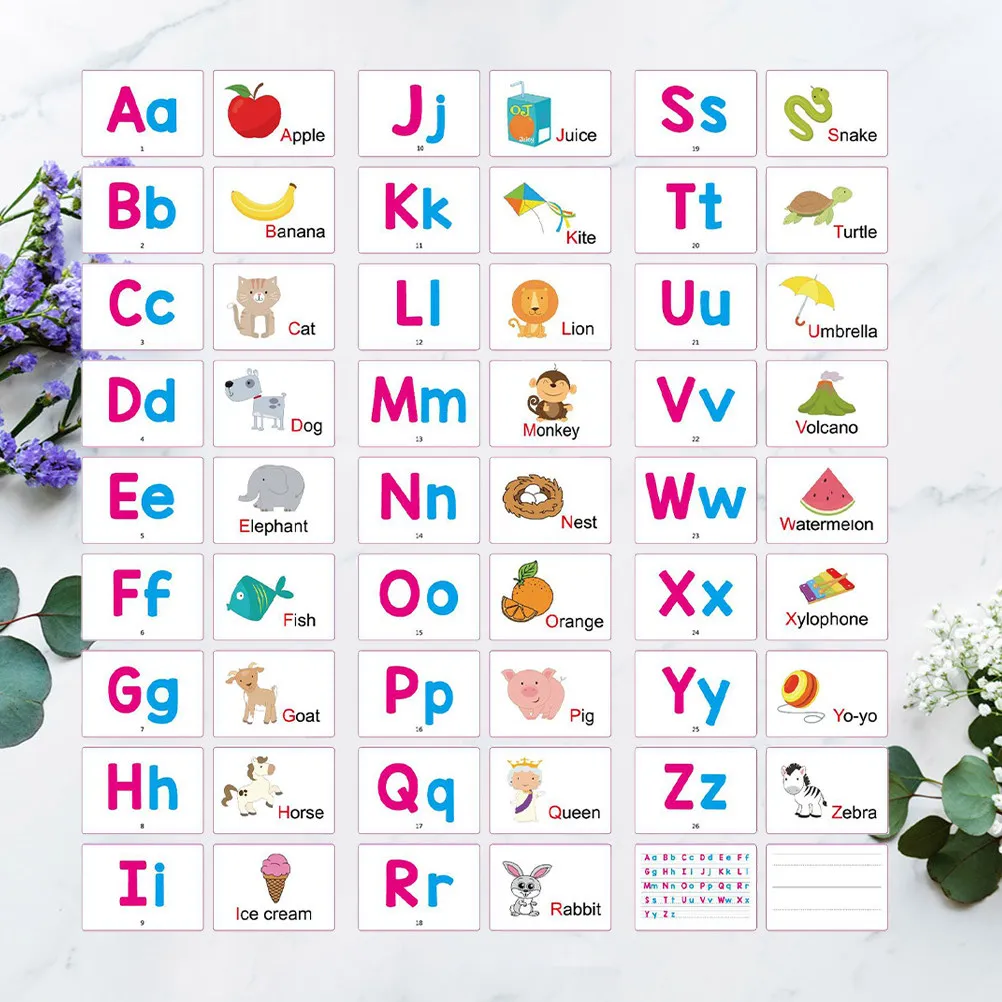 27Pcs Early Education English Alphabet Cards Premium Learning Letter Cards Double-Sided Cartoon Design Exercise Cognition Memory