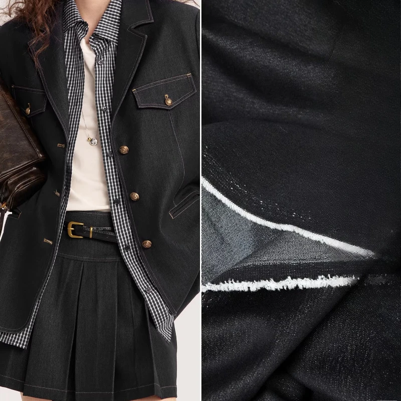 

Несминаемая черная джинсовая ткань, имитация денима, твил, для брюк, креативных джинсовых курток, юбок, повседневной одежды, модная ткань