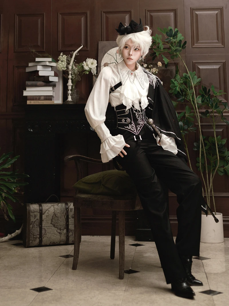 2026 new Performance costume Lolita Prince Style Long Sleeve Shirt + Long Waist Corset Set