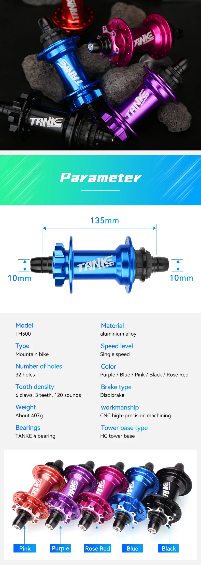 TANKE Dirt Jump Nabe, Single-Speed, Aluminiumlegierung, 32 Löcher, 120 Punkte, 135*10mm, DJ MTB Naben, Sicherungsring, 6 Krallen, 3 Zähne, BMX Fahrrad – Detail 2