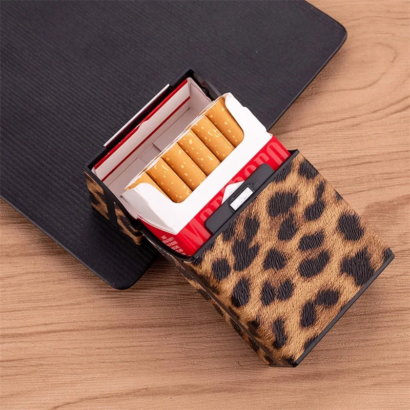 New Leopard Cigarette Case Cover Flip Cigarette Case Men Outdoor Portable Soft Cigarette Case Leather Moisture-Proof Case