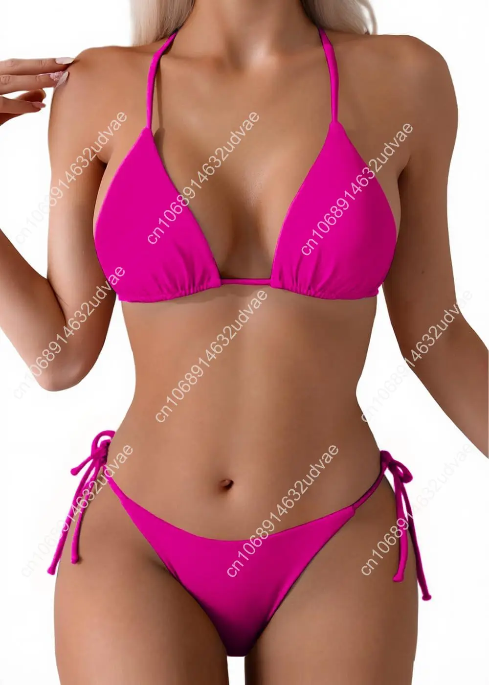 

Tainehs Women's Sexy Halter Thong Bikini Tie Two Sides Bottom Triangle Bikini Swimsuits