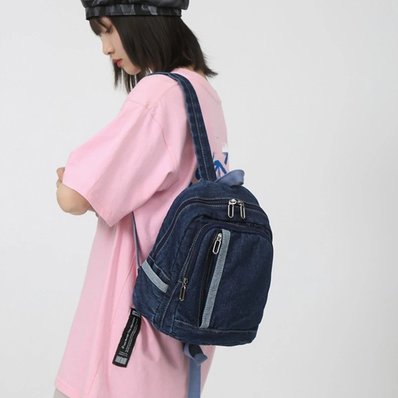 Mochila vaquera azul portátil, mochila escolar, bolsa viaje vaquera, mochila para mujeres y niñas