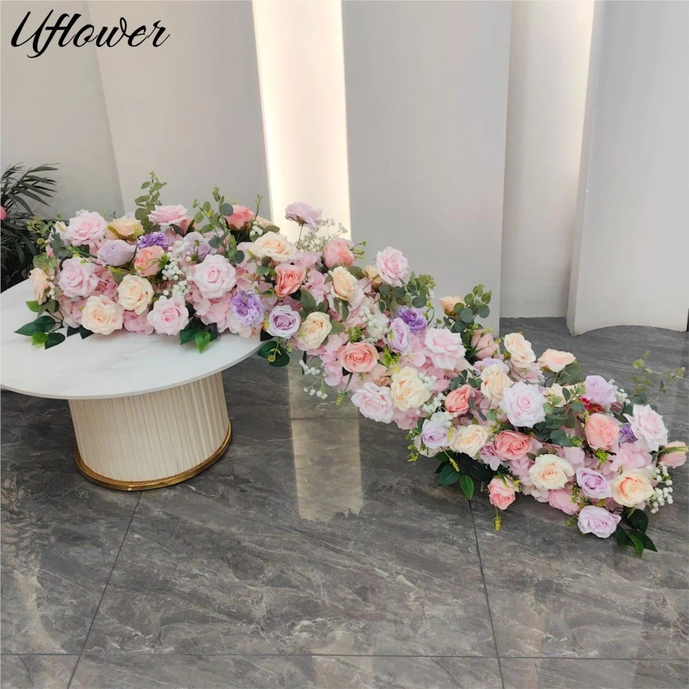 Uflower 1/2m wit roze roos bank tafelloper bloem rij bruiloft achtergrond boog decor bloemstuk partij etalage