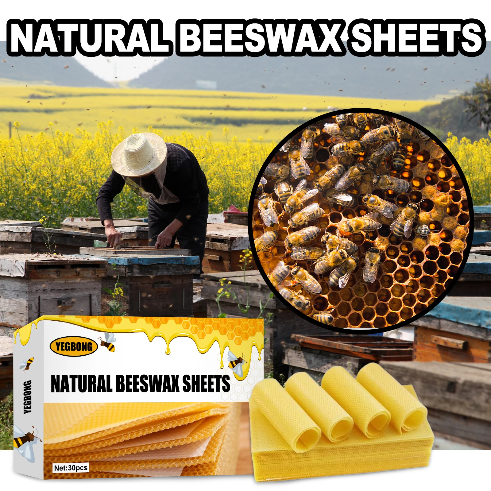 10pcs Yellow Honeycomb Foundation Beekeeping Equipment Natural Beeswax Nest Sheets Bee Hive Cell Frames Bases Garden Supplies