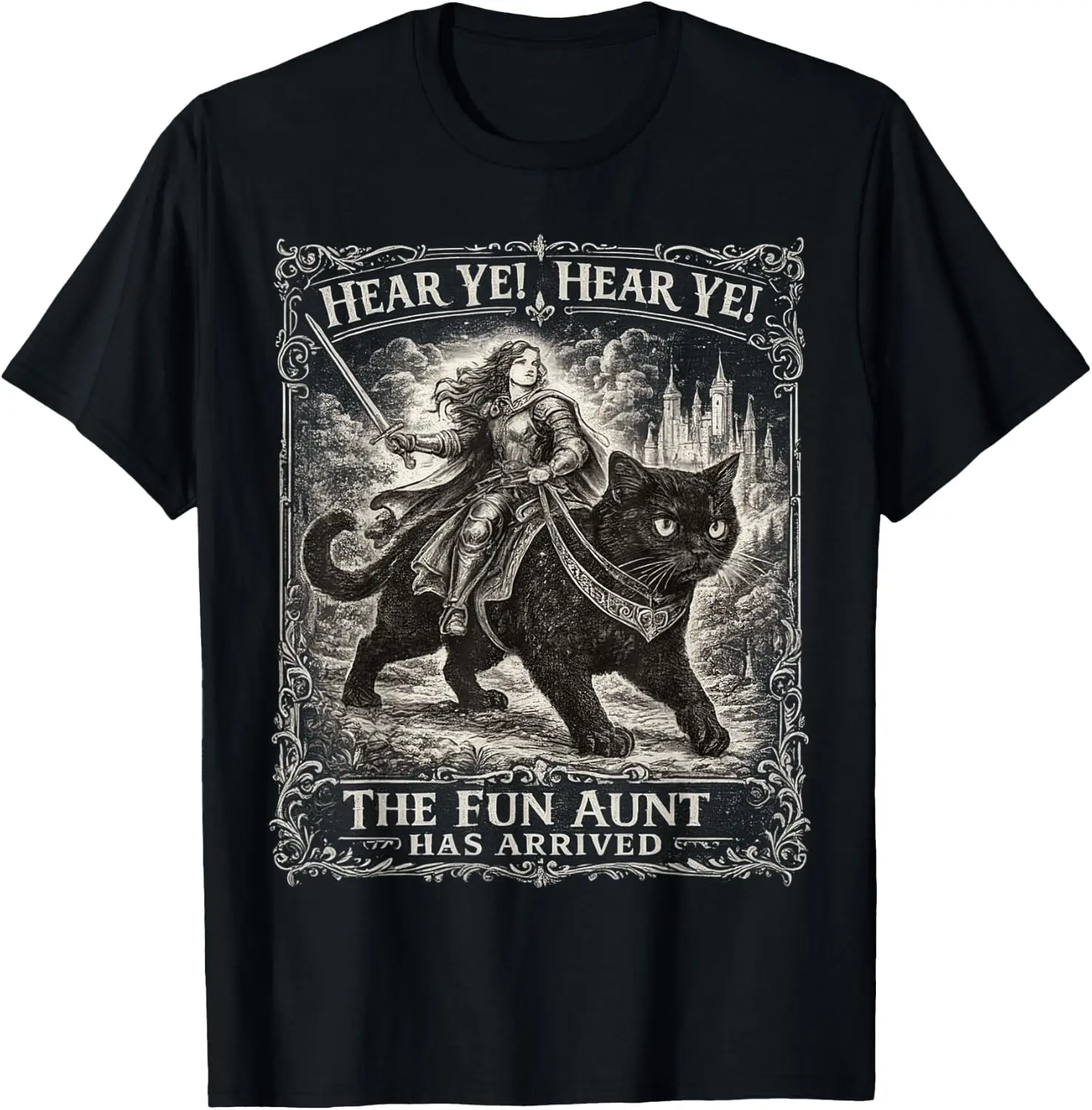 Hear Ye The Fun Aunt Has Arrived, Black Cat Vintage T-Shirt