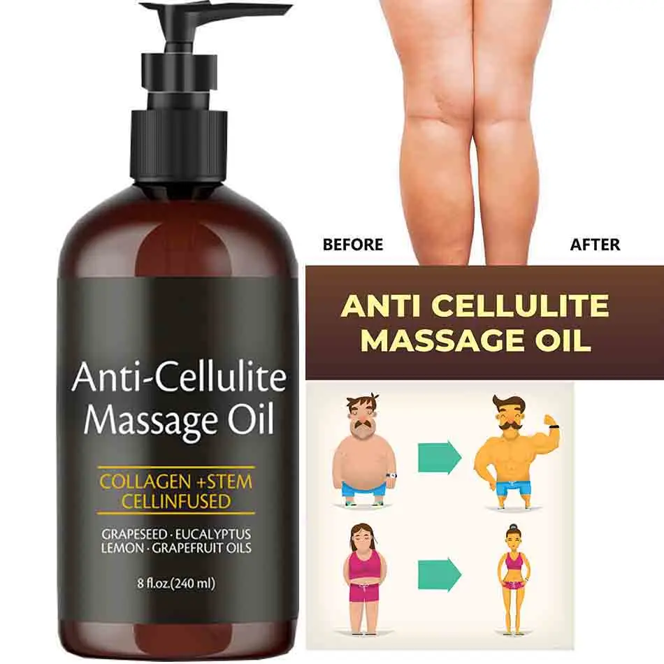 240ml Anti Cellulite Massage Oil Infused with Collagen and Stem Cell Skin Tightening Cellulite Moisturizing Body Essential Oil