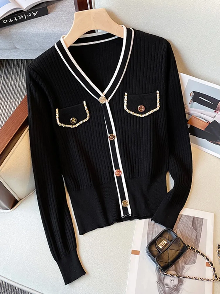 Women Sweater Spring Autumn New in Korean Fashion Style Pullover V Neck Stylish Elegant Chic Slim Female Jumper Tops