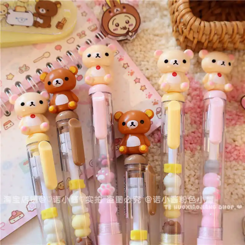 جديد 2025 سيخ Rilakkuma Kawaii الغراء دمية 0.5 مللي متر الصحافة قلم محايد اللون الكرتون اليابانية فتاة طالب عالية القيمة القلم الهدايا المدرسية