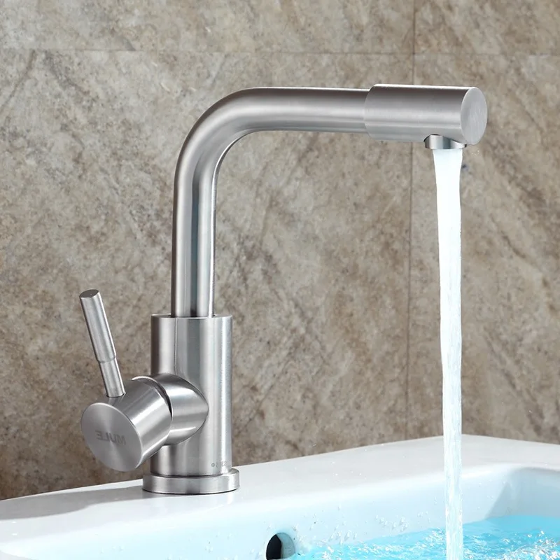 صنبور حوض غسيل مثبت على سطح السفينة 360 درجة °   صنابير الحمام الدوارة 304 الفولاذ المقاوم للصدأ مقبض واحد نحى النيكل الساخن الباردة الحنفية