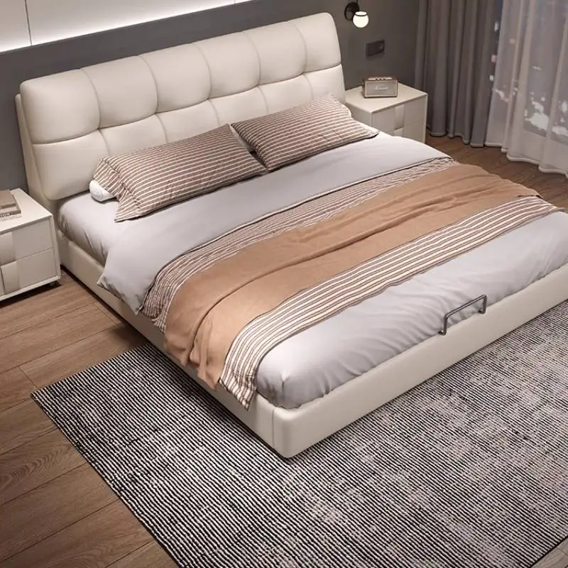 Room European Luxury Double Bed Frame Kids Insert Storage Full Size Double Bed Bedroom Wooden White Schlafzimmer Bett Furniture