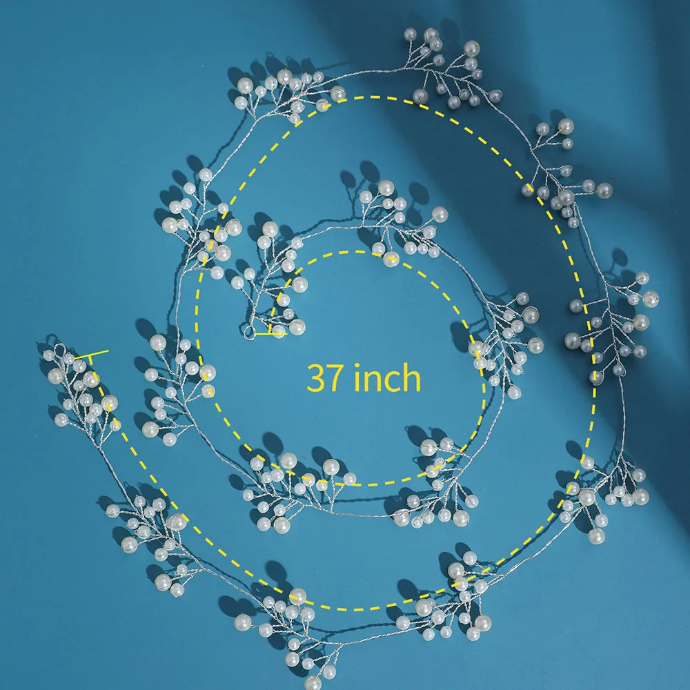 SLBRIDAL Handgefertigtes Langes Blumen- und Blätter-Haarband mit Strass und Perlen, Brautschmuck, Hochzeits-Kopfschmuck für Brautjungfern und Frauen – Detail 3