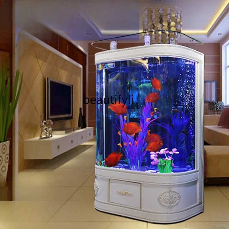 

Home Living Room Floor Glass Change Water Ecological Aquarium Lucky Medium and Large Fish Tank