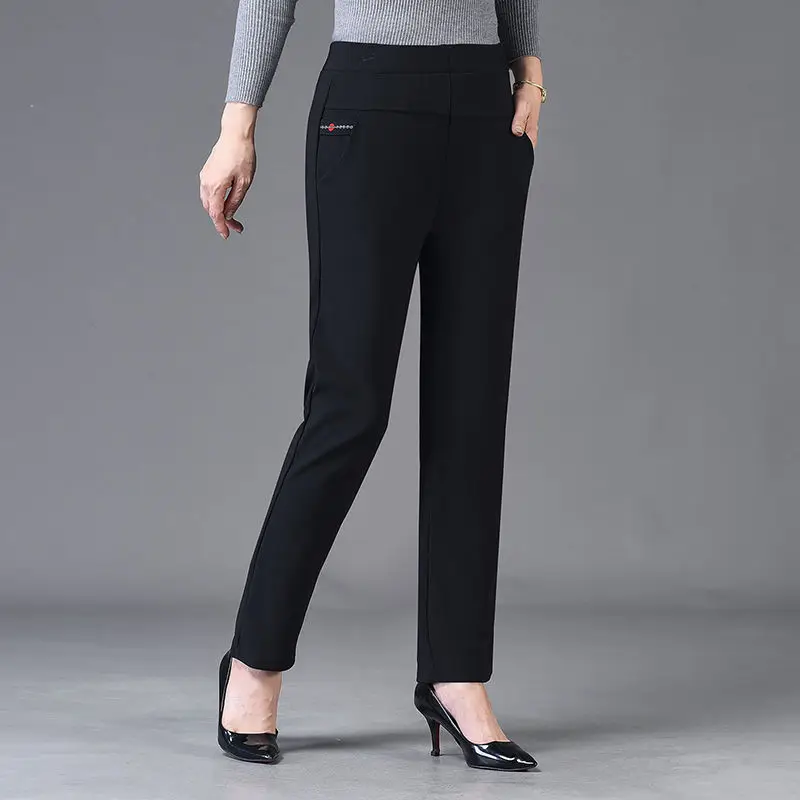 Women Spring Simplicity Slim Solid Color Commuting High Waist Appear Thin Straight Women Clothes Casual Pocket Fashion Pants