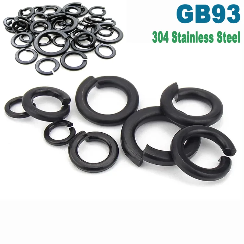 10/20/50/100pcs M1.6 M2 M2.5 M3 M4 M5 M6 M8 M10 M12 GB93 Black 304 A2-70 Stainless Steel Split Lock Elastic Gasket Spring Washer