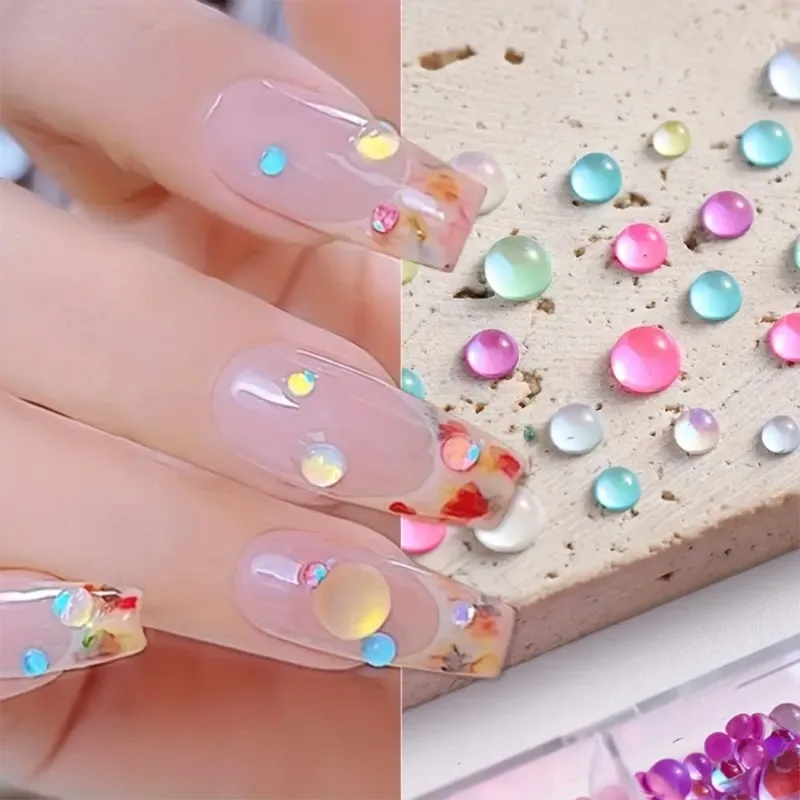 12/6/1 grades arco-íris sereia lágrimas encantos da arte do prego macaron bolha contas unhas aurora metade esférica vidro decorações da arte do prego