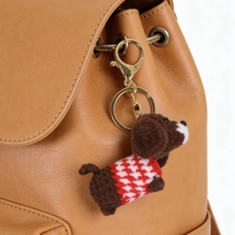Handmade Crochet Dachshund Dog Keychain Cute Knitted Sausage Charm Keyring Gift For Bag Car Fashion Gift Keyring Pendant