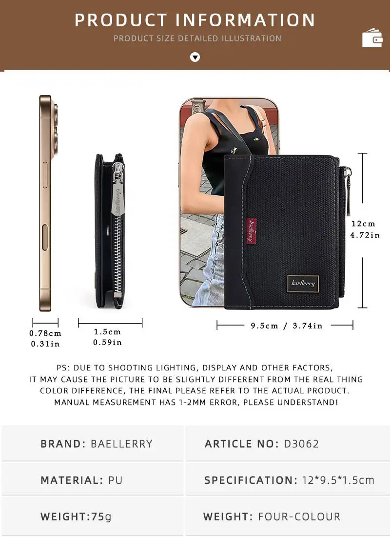 baellerry High-end Multi-card Driver's License Card Holder Simple Casual New Business Multi-function Bifold Men's Short Wallet