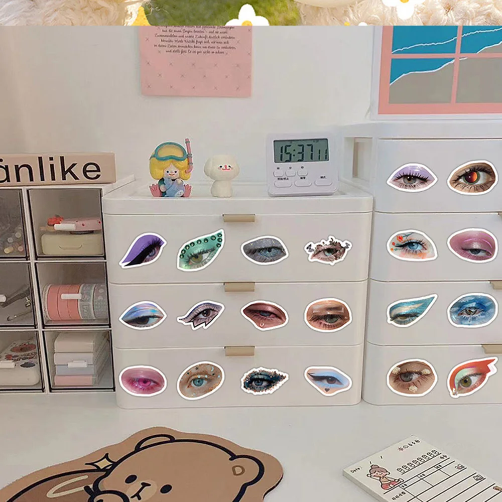 10/30/60PCS Colourful Eye Makeup Dopamine Eyes Sticker DIY  Laptop Luggage Skateboard Graffiti Decals Fun for Kid Gift