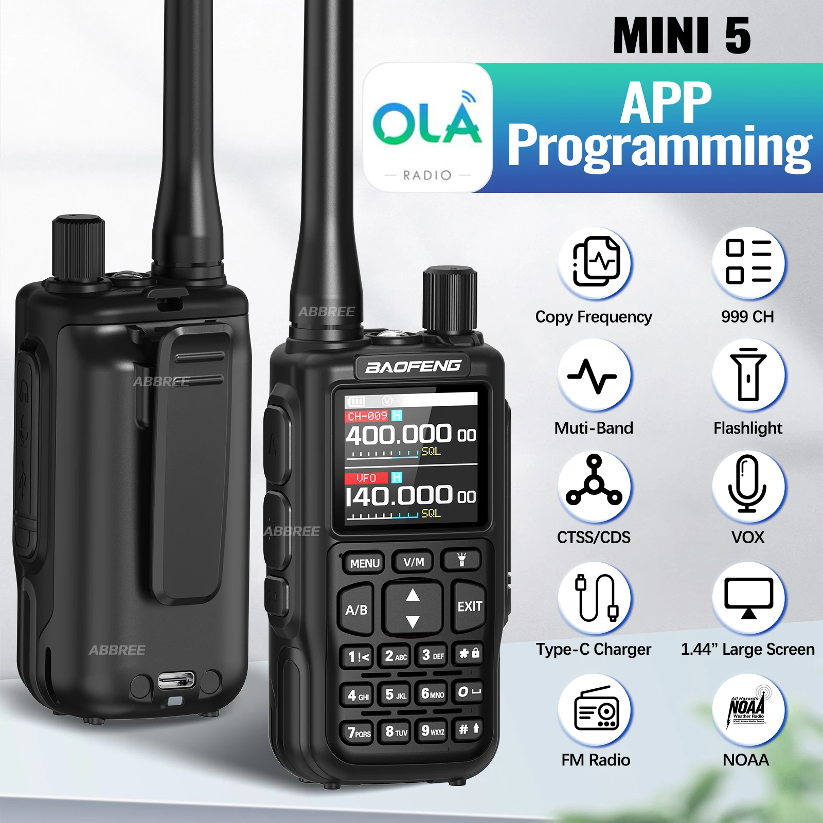BAOFENG MINI 5 Two Way Radio 2200mAh Li-ion Battery Bluetooth Program Dual PTT Long Distance Upgrade 5R MINI Portable Ham Radio